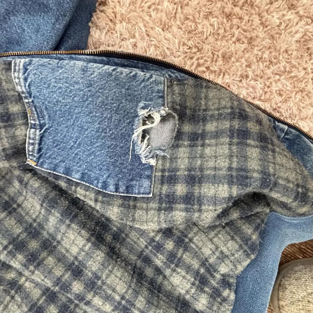 Vtg 2003 Carhartt denim hooded flannel lined jacket - Picture 9 of 12